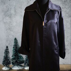 Dennis by Dennis Basso Women's Navy Satin Zip Up Jacket XS - Small Preppy